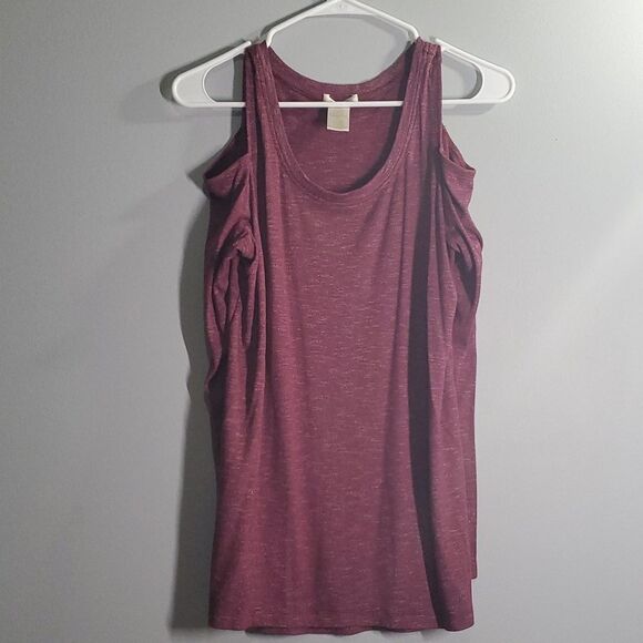 Matty M top women’s size small burgundy white speckled cold Shoulder long sleeve - Picture 1 of 10